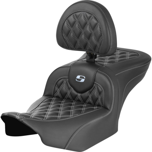 Saddlemen - Saddlemen Roadsofa CF LS Seat with Backrest - Silver Stitching - 823-07-206B5