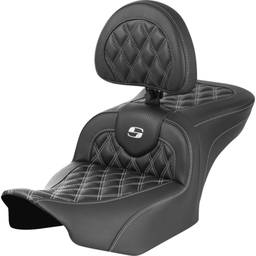 Saddlemen - Saddlemen Roadsofa CF LS Seat with Backrest - White Stitching - 823-07-206B6