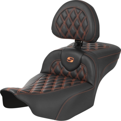 Saddlemen - Saddlemen Extended Reach Roadsofa CF Seat with Drivers Backrest - Orange Stitching - 823-07-207B3