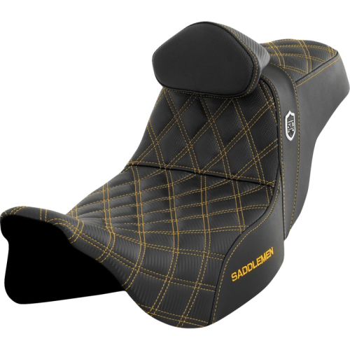 Saddlemen - Saddlemen Pro Series SDC Performance Gripper Seat with Drivers Backrest - Gold Stitching - SC80807GOLRT