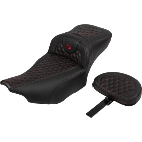 Saddlemen - Saddlemen Extended Reach Roadsofa HC Seat with Drivers Backrest - Red Stitching - 823-07-190B4