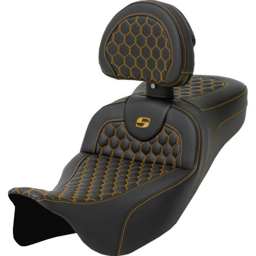 Saddlemen - Saddlemen Extended Reach Roadsofa HC Seat with Drivers Backrest - Gold Stitching - 808-07B-190B7