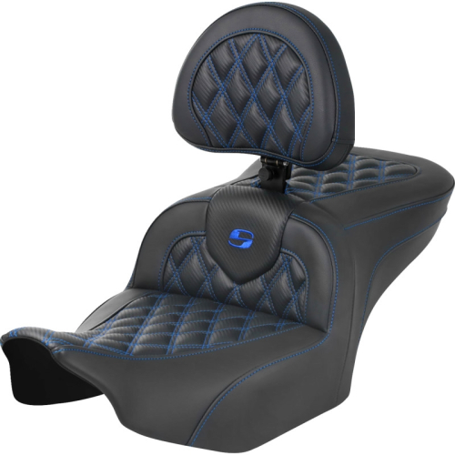 Saddlemen - Saddlemen Roadsofa CF LS Seat with Backrest - Blue Stitching - 823-07-206B1