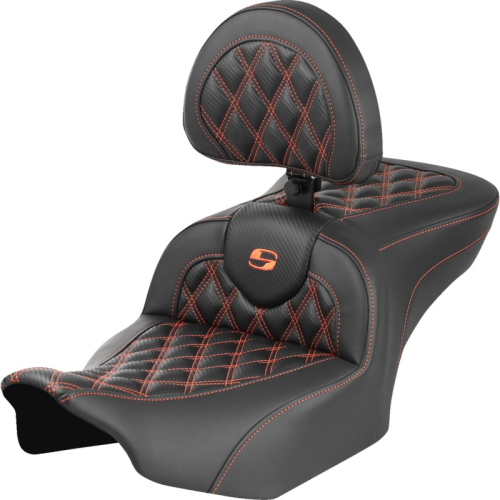 Saddlemen - Saddlemen Roadsofa CF LS Seat with Backrest - Orange Stitching - 823-07-206B3