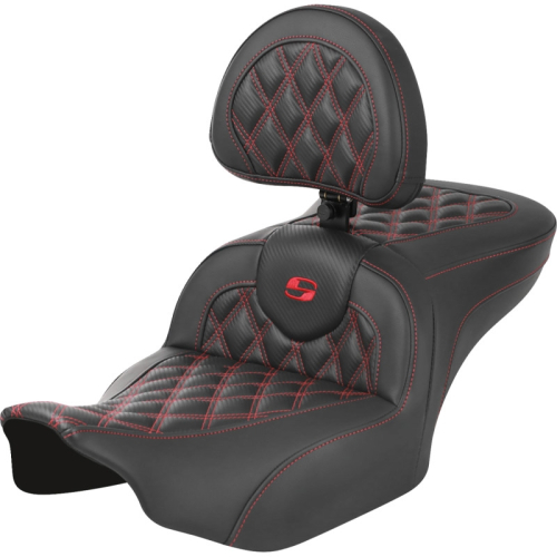 Saddlemen - Saddlemen Roadsofa CF LS Seat with Backrest - Red Stitching - 823-07-206B4