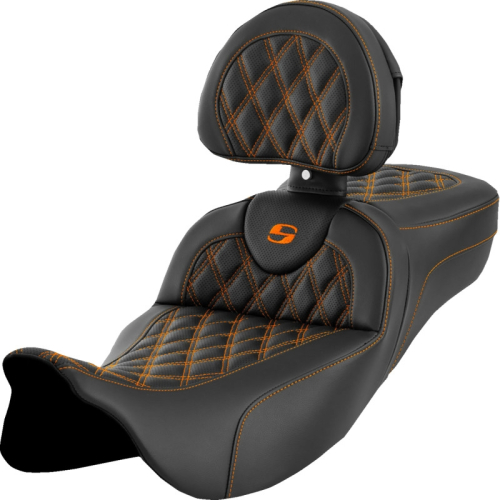 Saddlemen - Saddlemen Extended Reach Roadsofa LS Seat with Drivers Backrest - Orange Stitching - 808-07B-184B3