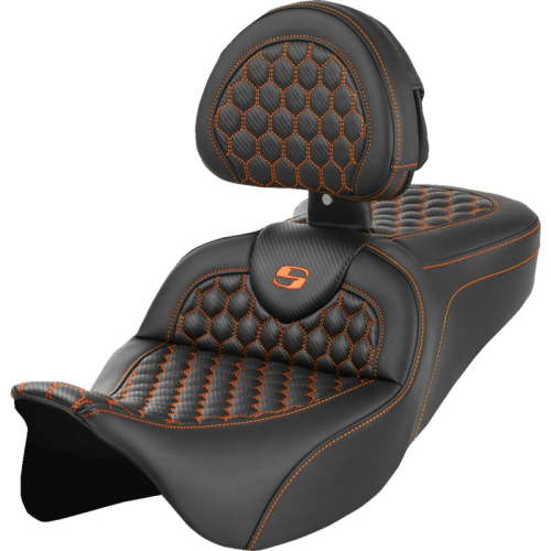 Saddlemen - Saddlemen Roadsofa HC Seat with Drivers Backrest - Orange Stitching - 808-07B-189B3