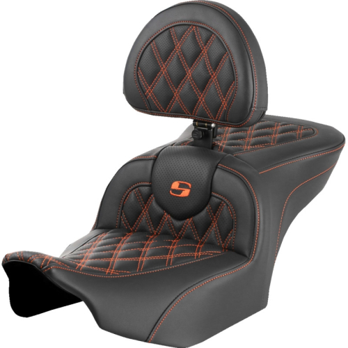 Saddlemen - Saddlemen Roadsofa LS Seat with Drivers Backrest - Orange Stitching - 823-07-182B3