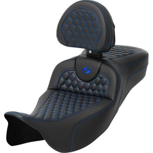 Saddlemen - Saddlemen Extended Reach Roadsofa HC Seat with Drivers Backrest - Blue Stitching - 808-07B-190B1