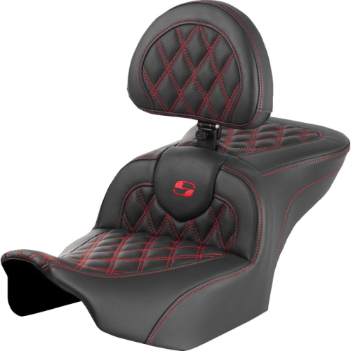 Saddlemen - Saddlemen Roadsofa LS Seat with Drivers Backrest - Red Stitching - 823-07-182B4