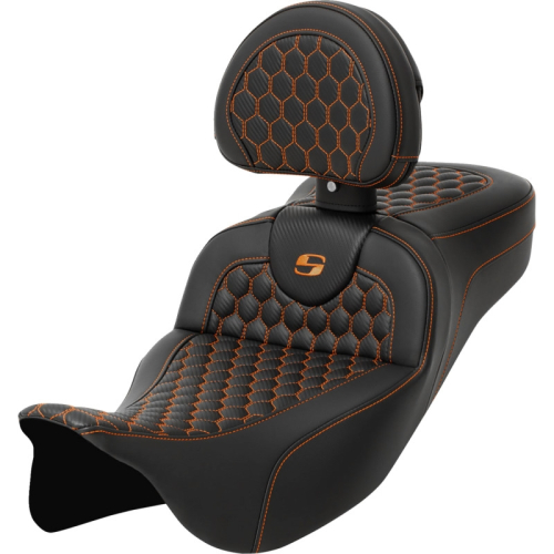 Saddlemen - Saddlemen Extended Reach Roadsofa HC Seat with Drivers Backrest - Orange Stitching - 808-07B-190B3