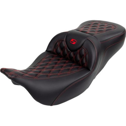 Saddlemen - Saddlemen Roadsofa LS Seat with Drivers Backrest - Red Stitching - 808-07B-182B4