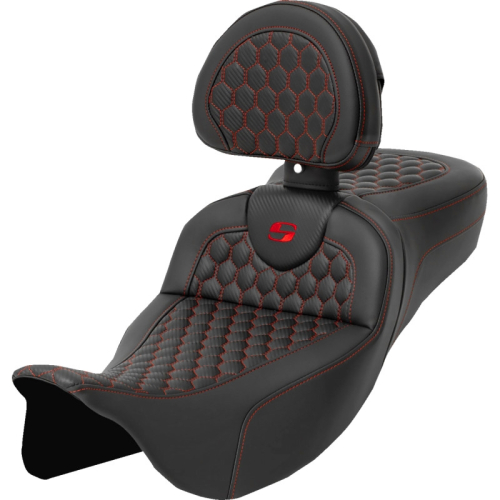 Saddlemen - Saddlemen Extended Reach Roadsofa HC Seat with Drivers Backrest - Red Stitching - 808-07B-190B4