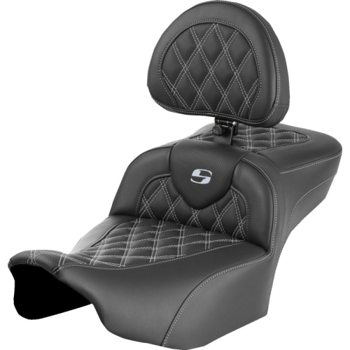 Saddlemen - Saddlemen Extended Reach Roadsofa LS Seat with Drivers Backrest - Silver Stitching - 823-07-184B5