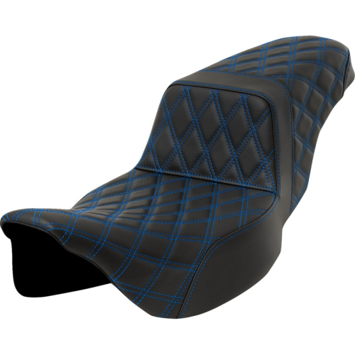 Saddlemen - Saddlemen Full LS Extended Reach Step-Up Seat - Black - Blue Stitching - 808-07E-17501