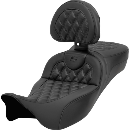 Saddlemen - Saddlemen Extended Reach Roadsofa CF LS Seat with Drivers Backrest - Black Stitching - 808-07B-207B0