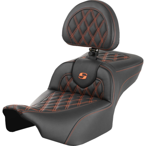 Saddlemen - Saddlemen Extended Reach Roadsofa LS Seat with Drivers Backrest - Orange Stitching - 823-07-184B3