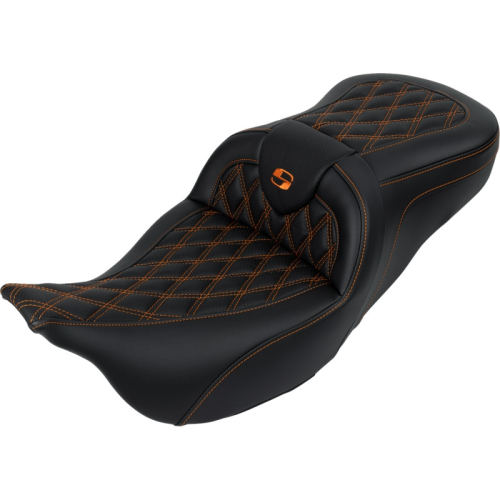 Saddlemen - Saddlemen Roadsofa LS Seat with Drivers Backrest - Orange Stitching - 808-07B-182B3