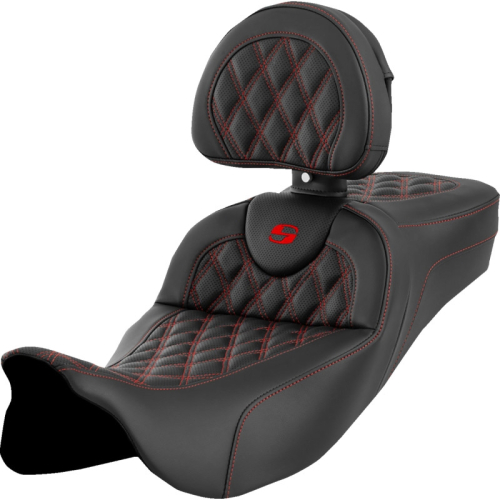 Saddlemen - Saddlemen Extended Reach Roadsofa LS Seat with Drivers Backrest - Red Stitching - 808-07B-184B4