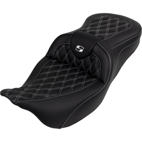 Saddlemen - Saddlemen Roadsofa LS Seat with Drivers Backrest - White Stitching - 808-07B-182B6