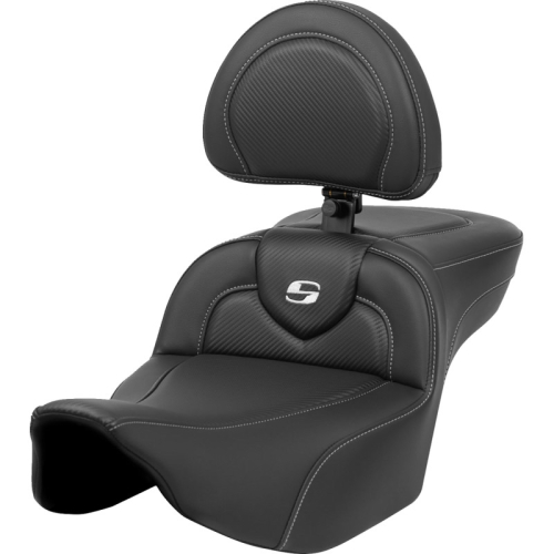 Saddlemen - Saddlemen Extended Reach Roadsofa CF Seat witho Drivers Backrest - Silver Stitching - 823-07-186BR