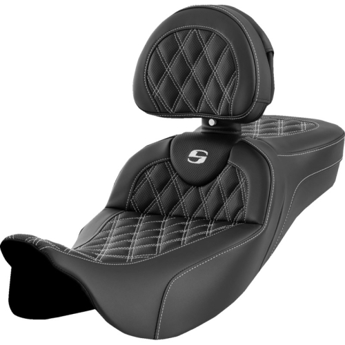 Saddlemen - Saddlemen Extended Reach Roadsofa LS Seat with Drivers Backrest - White Stitching - 808-07B-184B6