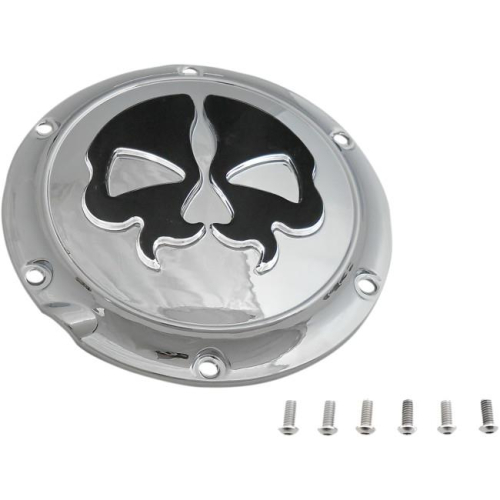 Drag Specialties - Drag Specialties Split Skull Derby Cover - Chrome w/ Black Skull - 77522BS4