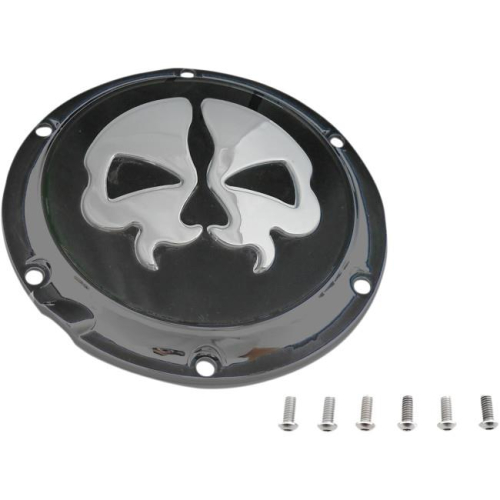 Drag Specialties - Drag Specialties Split Skull Derby Cover - Black with Chrome Skull - 77522S4