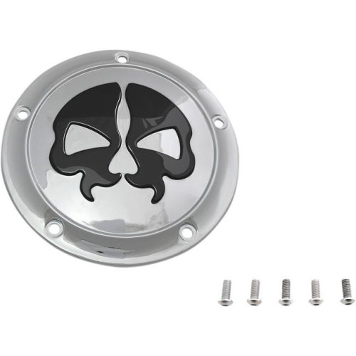 Drag Specialties - Drag Specialties Split Skull Derby Cover - Chrome w/ Black Skull - 77521S4