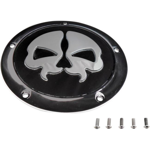 Drag Specialties - Drag Specialties Split Skull Derby Cover - Black with Chrome Skull - 78046BB4