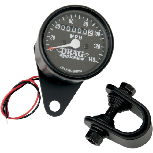Drag Specialties - Drag Specialties Mini Mechanical Speedometer - 2:1 Ratio with Black Face - 2210-0249