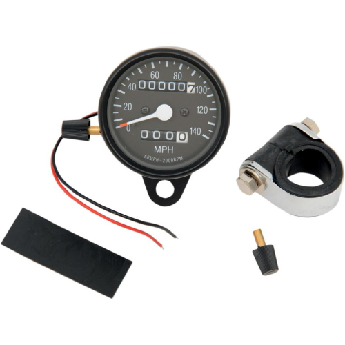 Drag Specialties - Drag Specialties Mini Mechanical Speedometer - 2:1 Ratio with Black Face and Tripmeter - 2210-0251