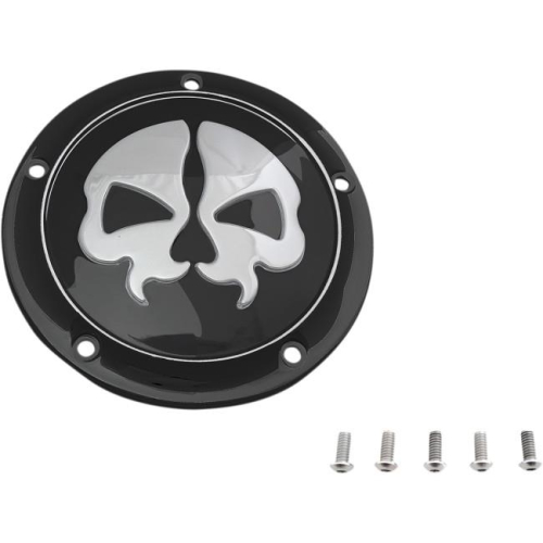 Drag Specialties - Drag Specialties Split Skull Derby Cover - Black with Chrome Skull - 77521BS4