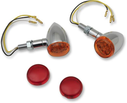 Drag Specialties - Drag Specialties LED Mini Deuce Marker Lights - White LED with Red/Amber Lens - Chrome - 20-6390A/RIQ