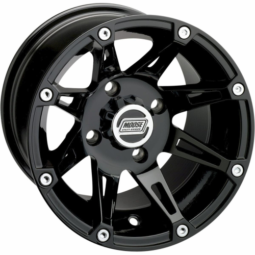 Moose Utility - Moose Utility Type 387X Front/Rear Wheel - 12x8 - 4+4 Offset - 4/4 - Machined - Black - 387MO12844BW4