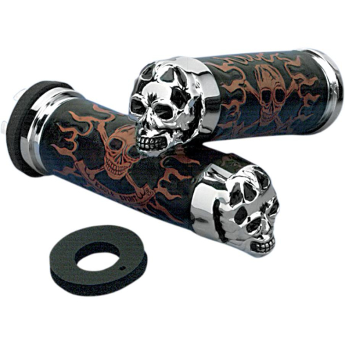 Drag Specialties - Drag Specialties Skull Grips with Plain Eyes - Throttle Sleeve Included - DS-243255