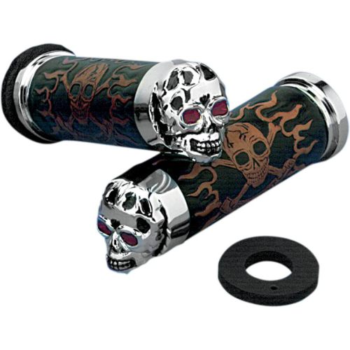 Drag Specialties - Drag Specialties Skull Grips with Red Eyes - Throttle Sleeve Not Included - DS-243256