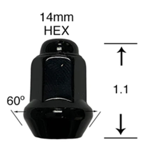 Excalibur Wheel Accessories Lug Nut - 3/8in. x 24 - 14mm. Hex 1.1in. Tall - Black - 98-0028BK