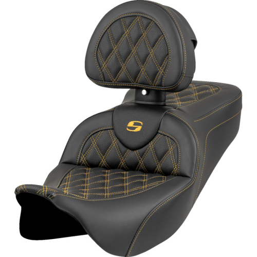 Saddlemen - Saddlemen Roadsofa LS Seat with Drivers Backrest - Gold Stitching - 808-07B-182B7