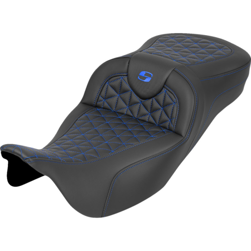 Saddlemen - Saddlemen Extended Reach RoadSofa Tri-Gripper Seat without Drivers Backrest - Blue Stitching - 808-07B-21101