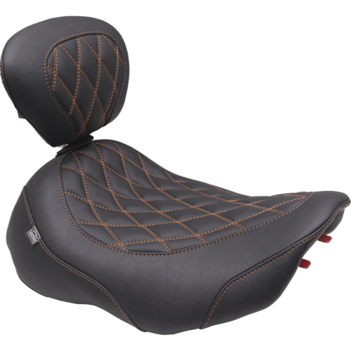 Mustang - Mustang Wide Tripper Solo Seat with Driver Backrest - Black/Mandarin Orange Stitching - 89503MO