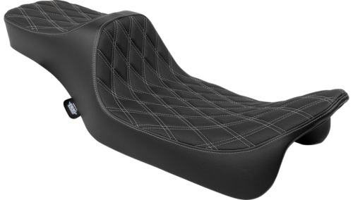 Drag Specialties - Drag Specialties Extended Reach Predator III 2-Up Seat - Double Diamond - Silver Thread - 0801-1924