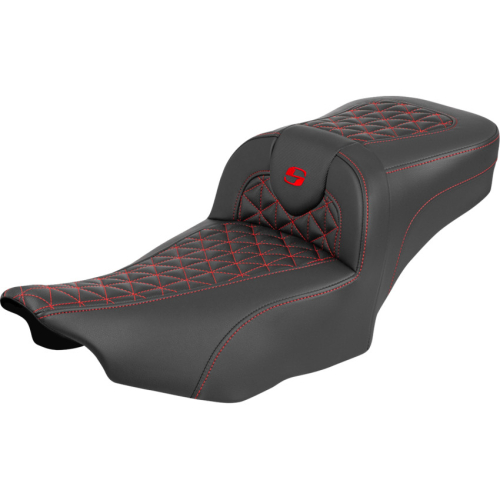 Saddlemen - Saddlemen Extended Reach RoadSofa Tri-Gripper Seat without Drivers Backrest - Red Stitching - 823-07-21104