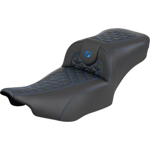 Saddlemen - Saddlemen Extended Reach RoadSofa Tri-Gripper Seat without Drivers Backrest - Blue Stitching - 823-07-21101