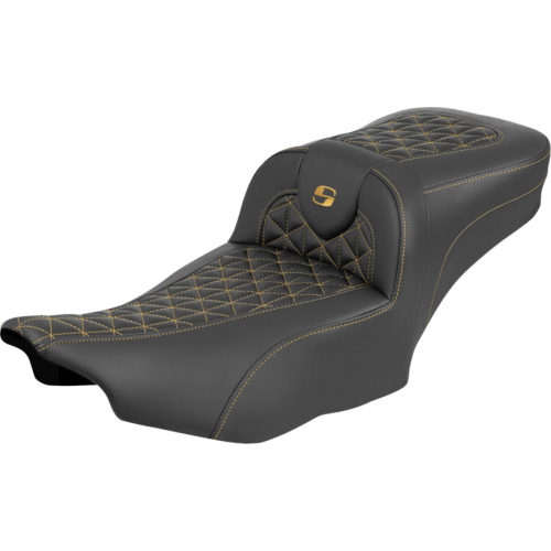 Saddlemen - Saddlemen Extended Reach RoadSofa Tri-Gripper Seat without Drivers Backrest - Gold Stitching - 823-07-21107