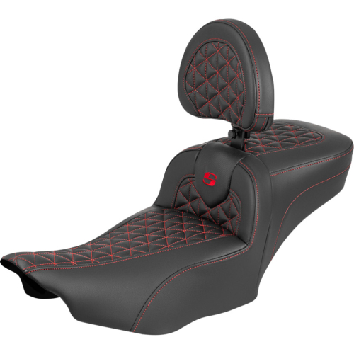 Saddlemen - Saddlemen Extended Reach RoadSofa Tri-Gripper Seat with Drivers Backrest - Red Stitching - 823-07-211B4