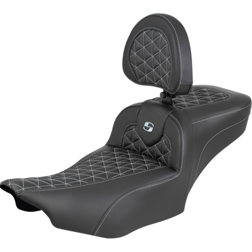 Saddlemen - Saddlemen Extended Reach RoadSofa Tri-Gripper Seat with Drivers Backrest - Silver Stitching - 823-07-211B5