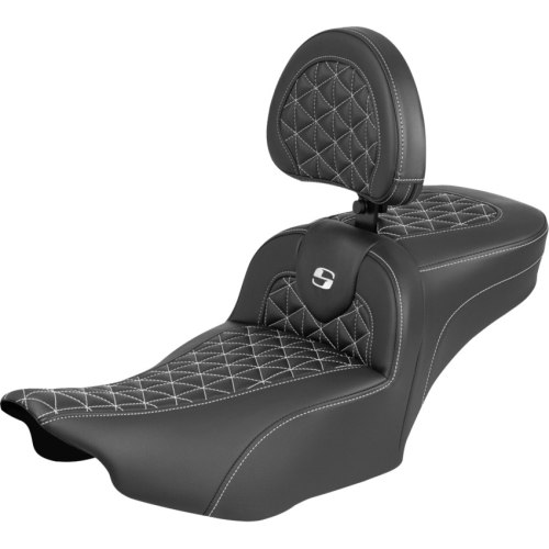 Saddlemen - Saddlemen Extended Reach RoadSofa Tri-Gripper Seat with Drivers Backrest - White Stitching - 823-07-211B6