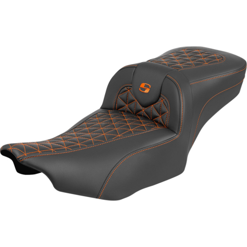 Saddlemen - Saddlemen Extended Reach RoadSofa Tri-Gripper Seat without Drivers Backrest - Orange Stitching - 823-07-21103