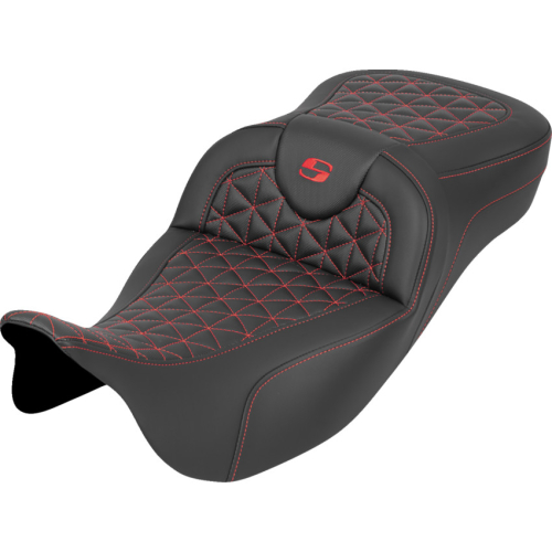 Saddlemen - Saddlemen Extended Reach RoadSofa Tri-Gripper Seat without Drivers Backrest - Red Stitching - 808-07B-21104